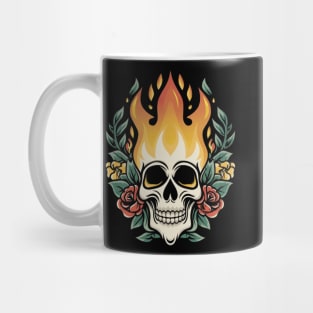 Eternal Fire Skull Art - Timeless Retro Tattoo Mug